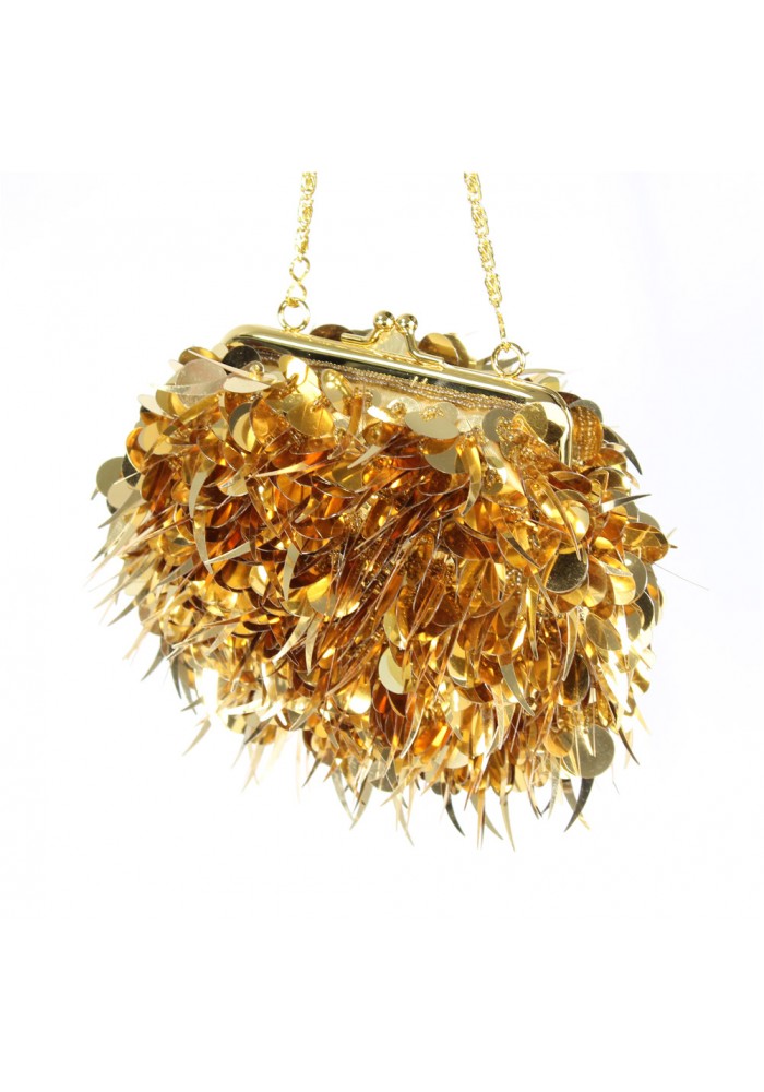 Evening Bag - Sequined w/ Metal frame – Gold - BG-21758GD 